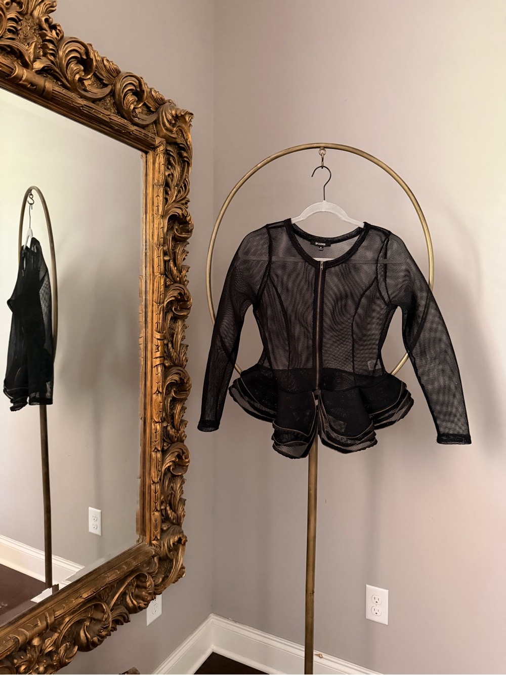 Sheer Black Zipper Mesh Peplum Jacket